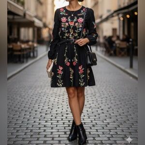 Zara black Red and Green Long Sleeve Sundress